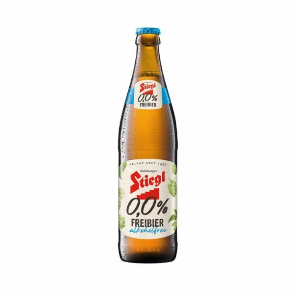 Unfiltered and non-alcoholic. Stiegl-Freibier stands out through its full-bodied, balanced taste. Aromatic Austrian Saphir hops lend the unfiltered, nonalcoholic beer in a refreshing, lime-like taste. 0.0%Alc/500ml bottle.